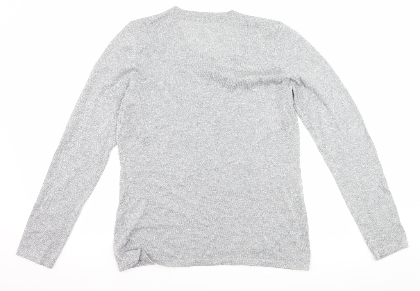 Womens UK Size S Preworn Silver Basic T-Shirt