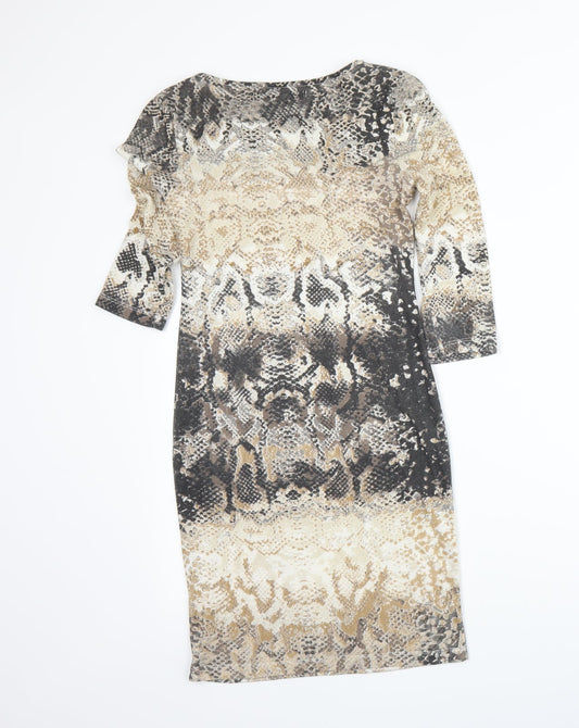 Crafted Womens Beige Animal Print  Bodycon  Size 10