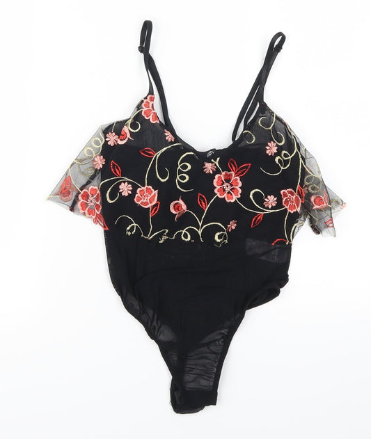 Missguided Womens Black Flecked Lace Bodysuit One-Piece Size 4