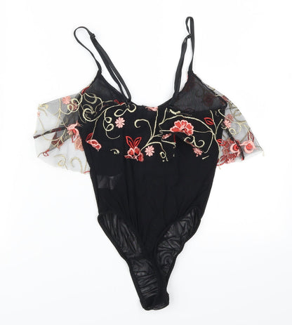 Missguided Womens Black Flecked Lace Bodysuit One-Piece Size 4