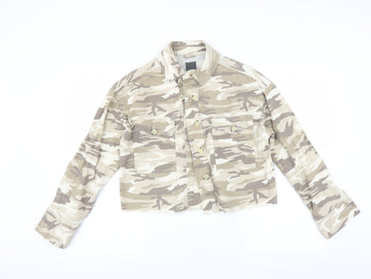 Primark Womens Brown Camouflage Denim Jacket  Size 4  - CROPPED