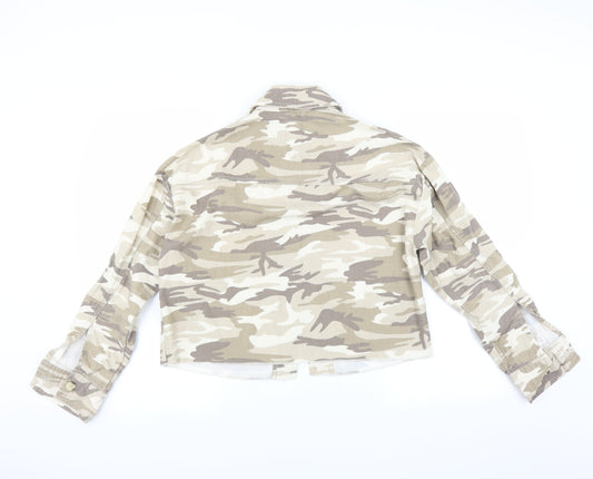 Primark Womens Brown Camouflage Denim Jacket  Size 4  - CROPPED