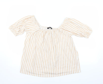 F&F Womens Beige Striped  Basic Blouse Size 10