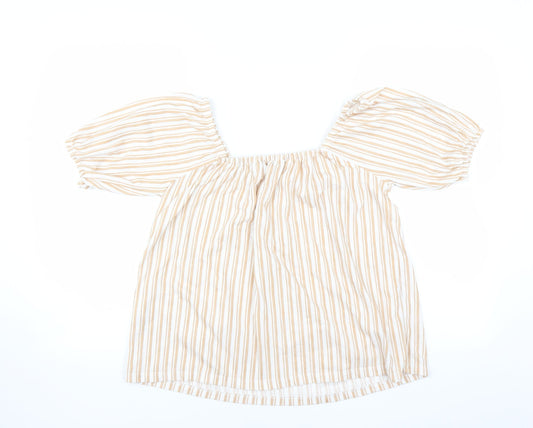 F&F Womens Beige Striped  Basic Blouse Size 10