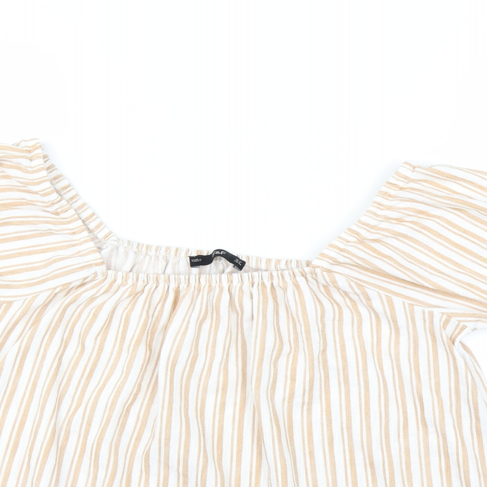 F&F Womens Beige Striped  Basic Blouse Size 10
