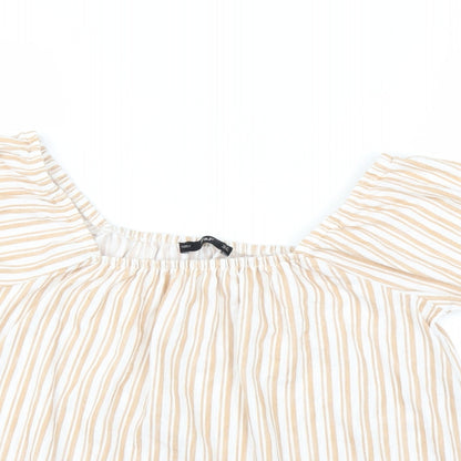 F&F Womens Beige Striped  Basic Blouse Size 10