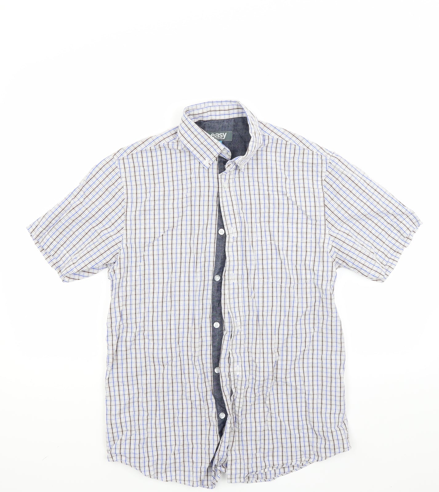 Mens UK Size S Easy Blue  Button-Up Short Sleeve Casual Shirt