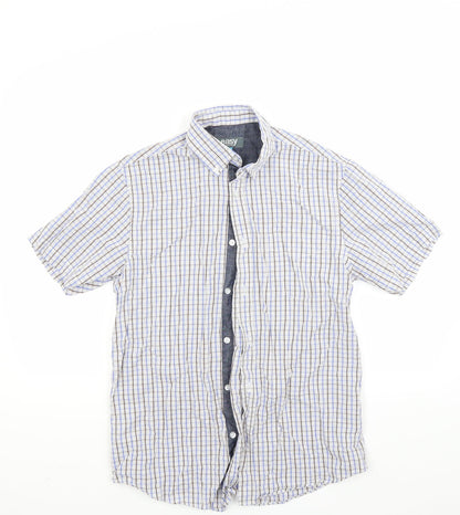 Mens UK Size S Easy Blue  Button-Up Short Sleeve Casual Shirt