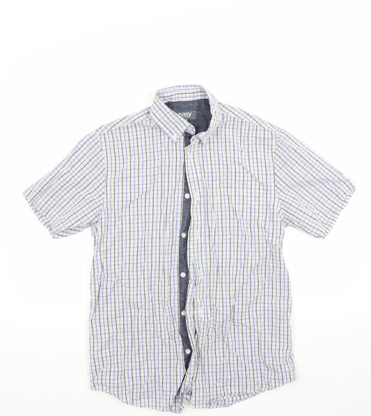 Mens UK Size S Easy Blue  Button-Up Short Sleeve Casual Shirt