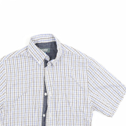 Mens UK Size S Easy Blue  Button-Up Short Sleeve Casual Shirt