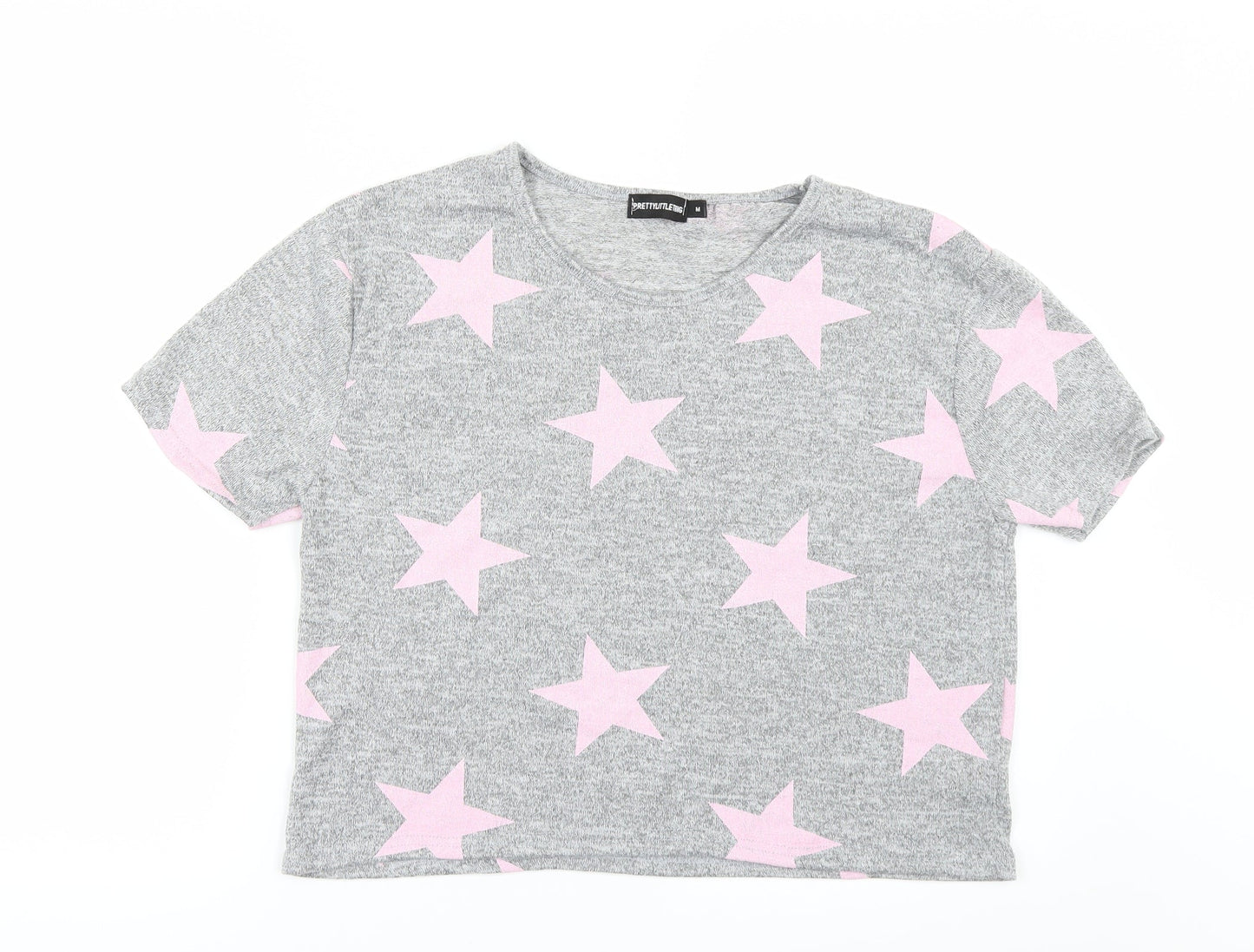 PRETTYLITTLETHING Womens Grey Polka Dot  Basic T-Shirt Size M