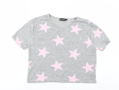 PRETTYLITTLETHING Womens Grey Polka Dot  Basic T-Shirt Size M