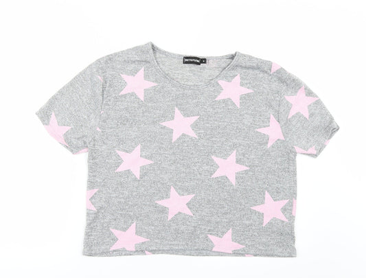 PRETTYLITTLETHING Womens Grey Polka Dot  Basic T-Shirt Size M