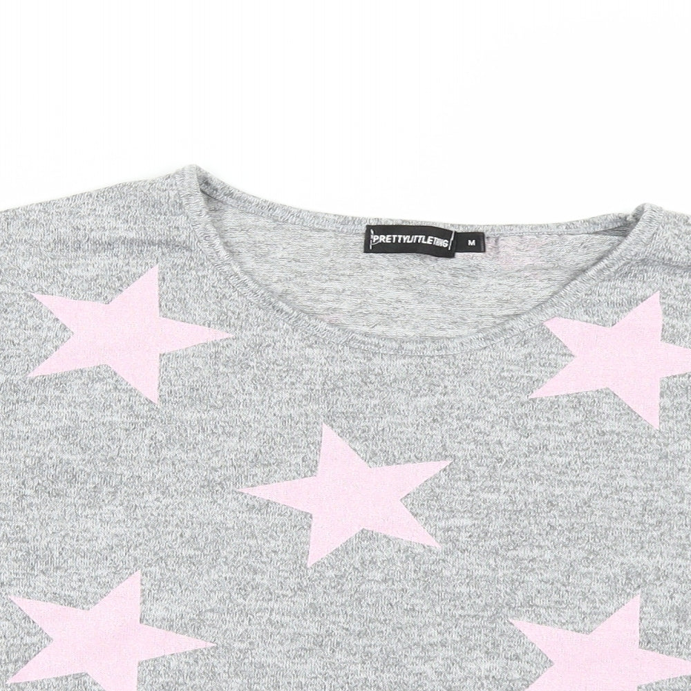 PRETTYLITTLETHING Womens Grey Polka Dot  Basic T-Shirt Size M