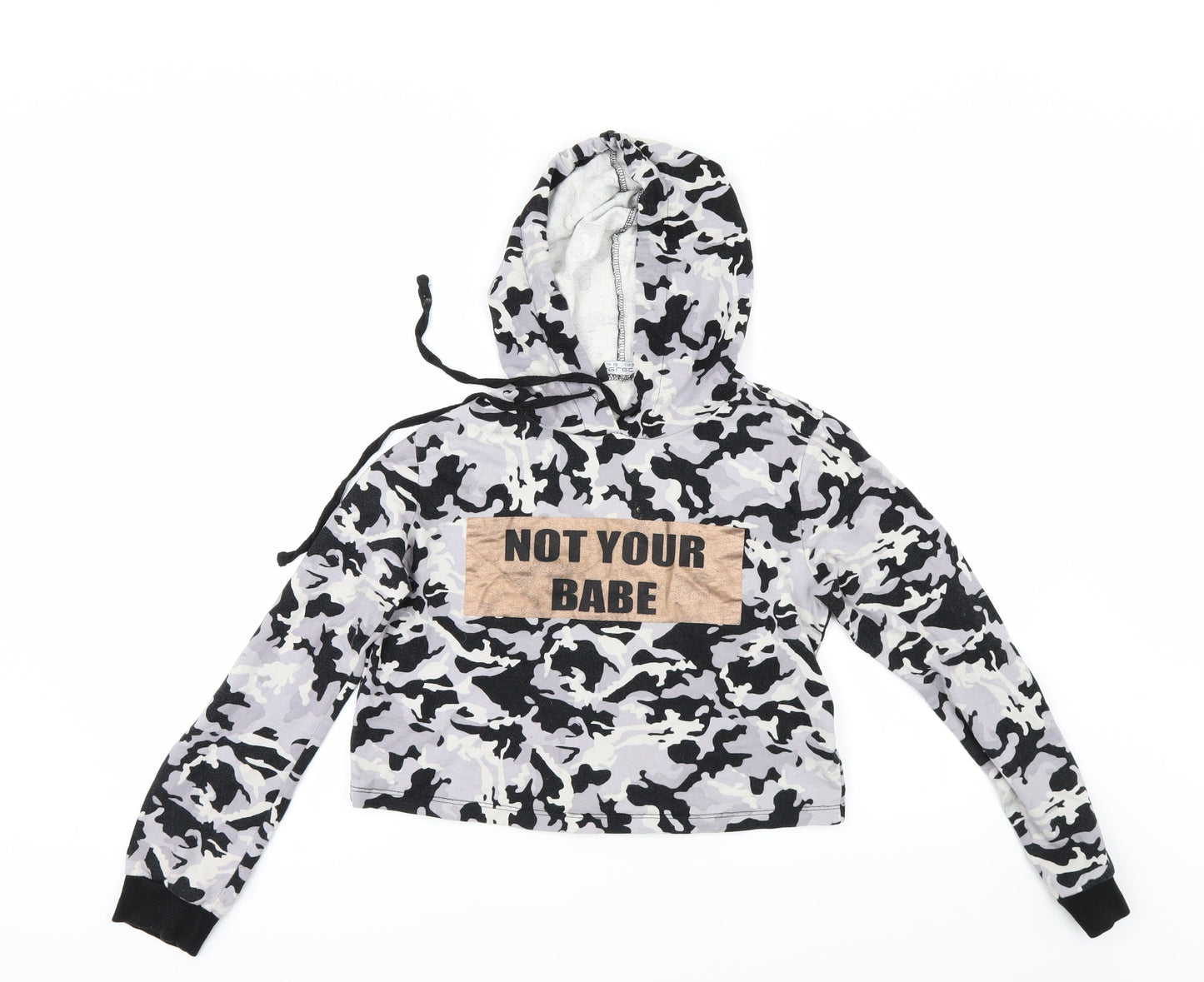 Select Womens Grey Camouflage  Pullover Hoodie Size 10  - cropped hoodie