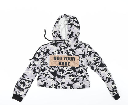 Select Womens Grey Camouflage  Pullover Hoodie Size 10  - cropped hoodie