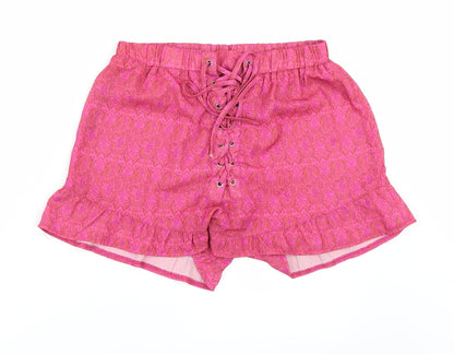 Missguided Womens Pink Geometric  Paperbag Shorts Size 8