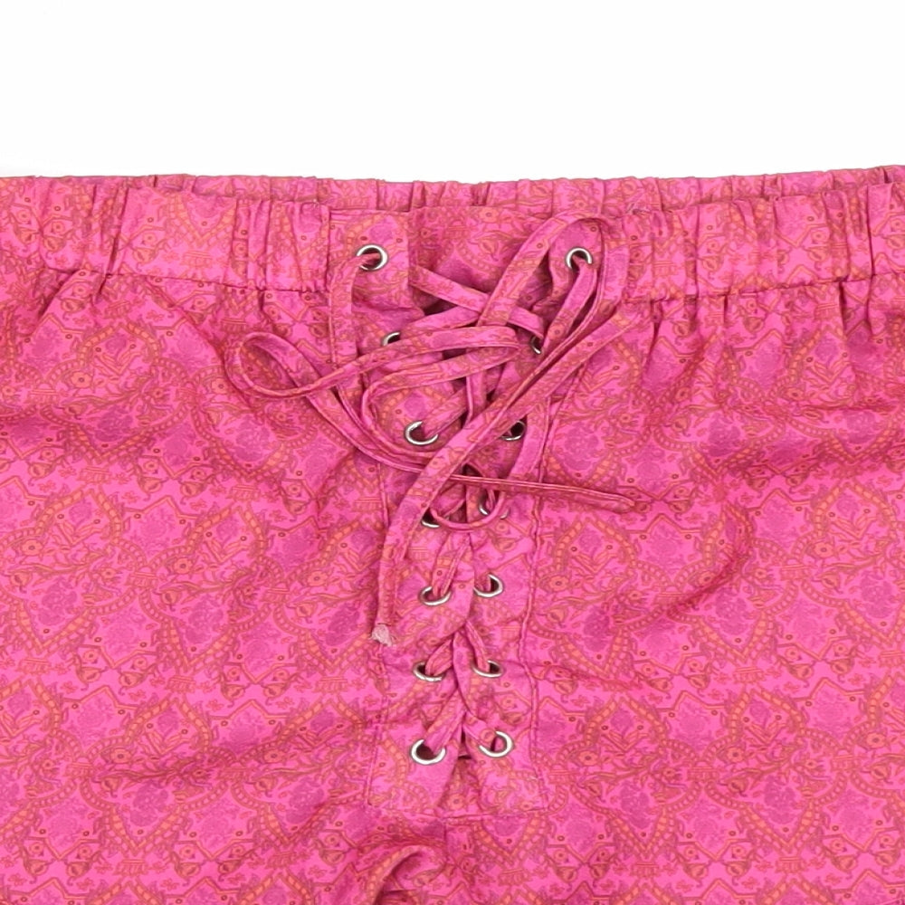 Missguided Womens Pink Geometric  Paperbag Shorts Size 8
