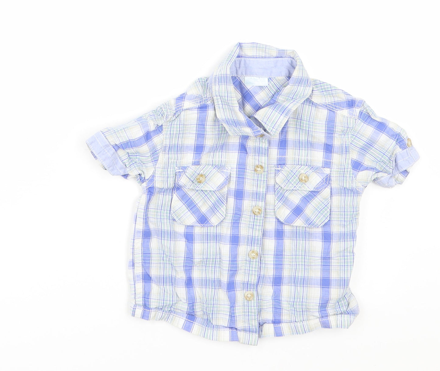 Cherokee Baby Blue Check  Basic Button-Up Size 12-18 Months