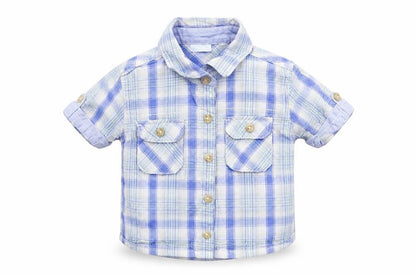 Cherokee Baby Blue Check  Basic Button-Up Size 12-18 Months