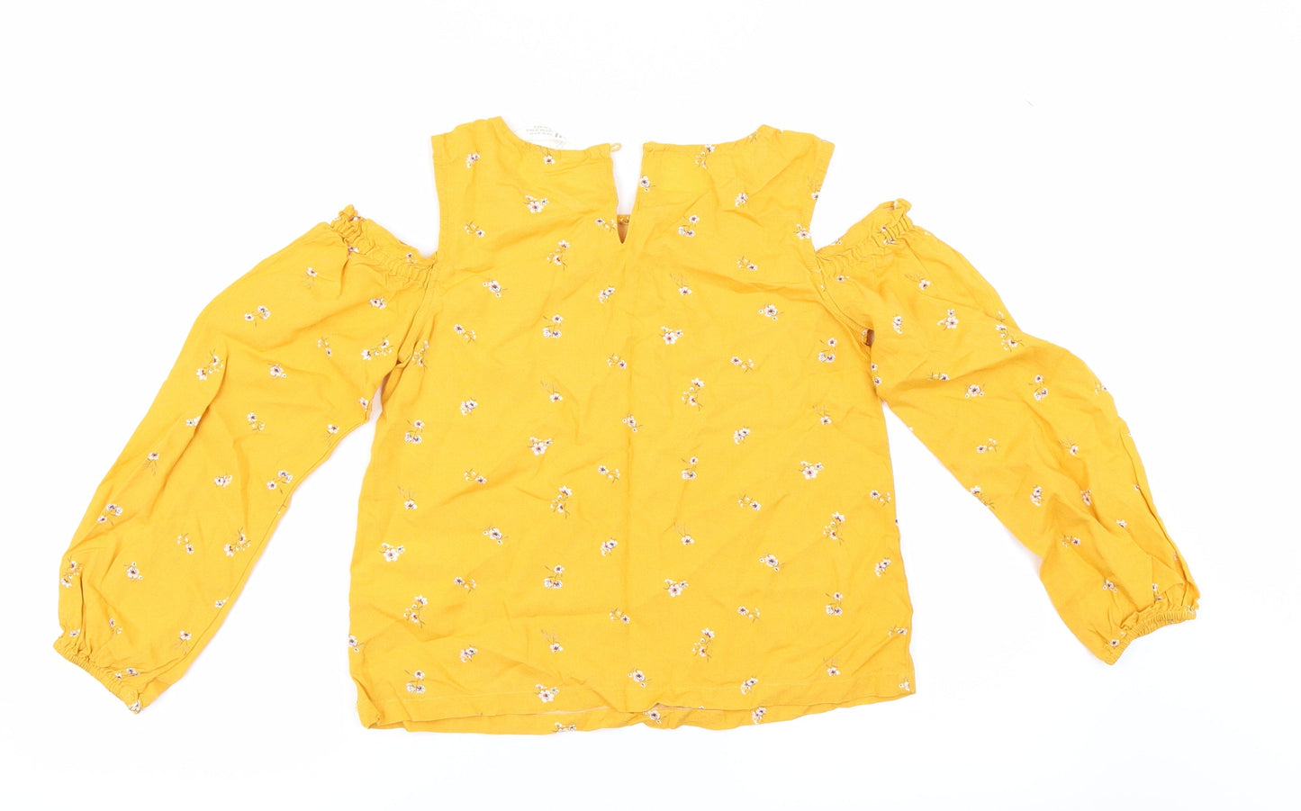 H&M Girls Yellow Floral  Tunic Blouse Size 12 Years  - cold shoudler