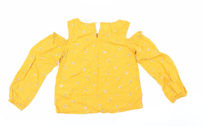 H&M Girls Yellow Floral  Tunic Blouse Size 12 Years  - cold shoudler
