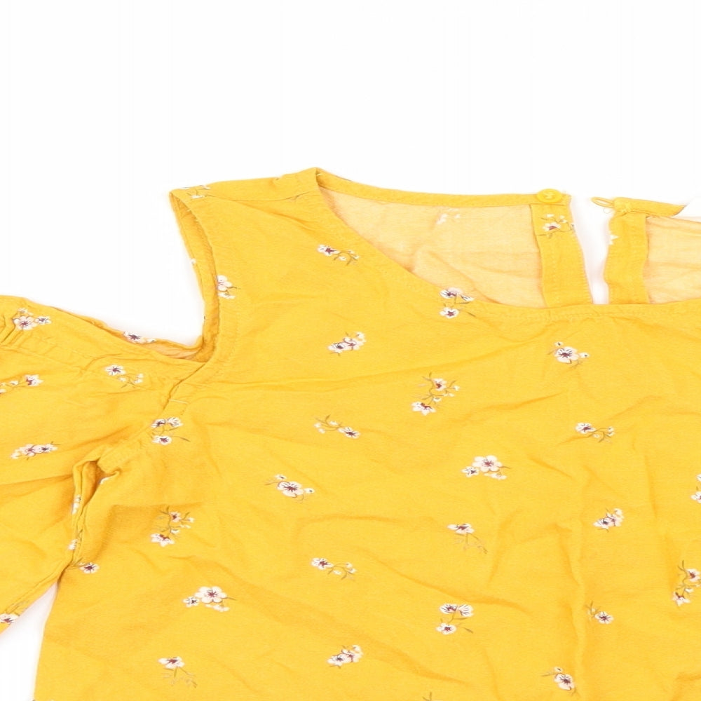 H&M Girls Yellow Floral  Tunic Blouse Size 12 Years  - cold shoudler