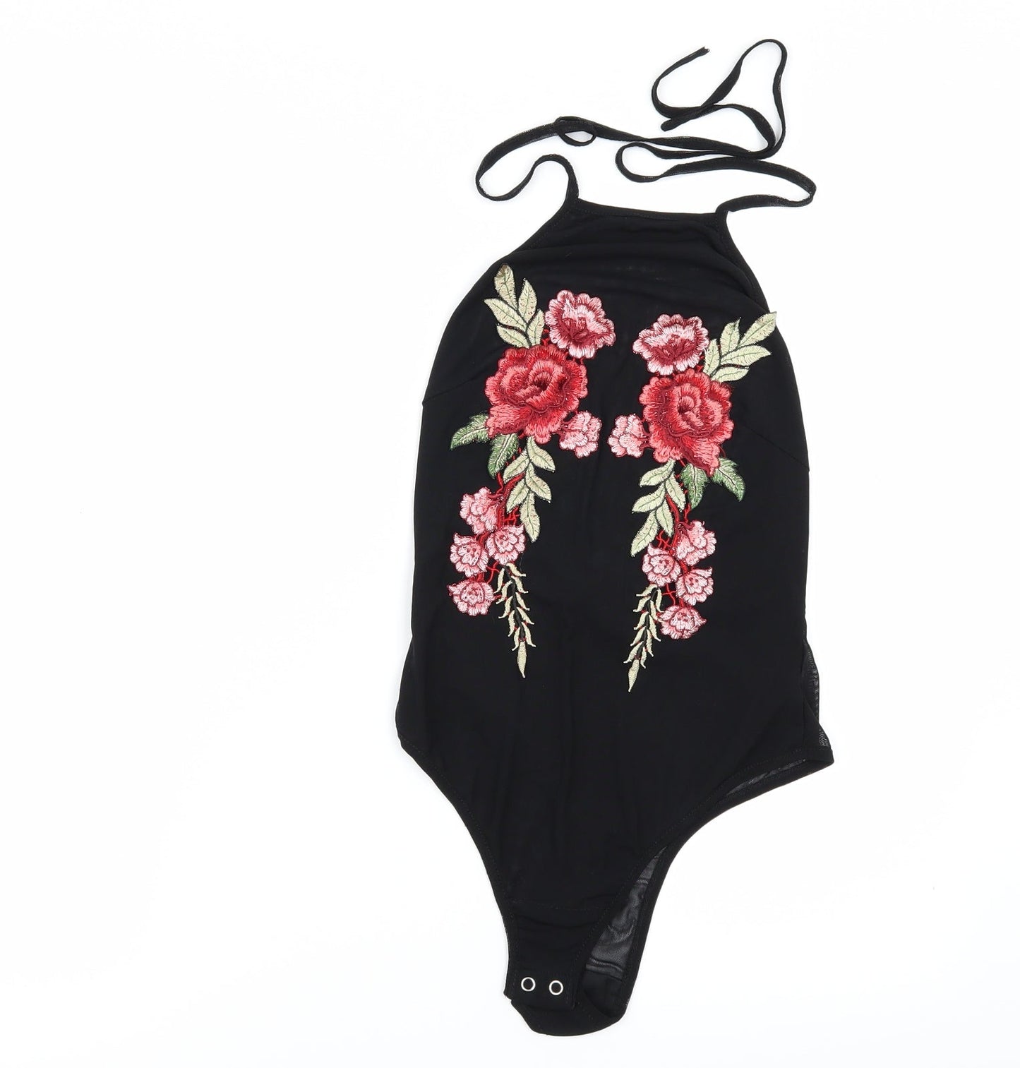 PRETTYLITTLETHING Womens Black Floral  Bodysuit One-Piece Size 10