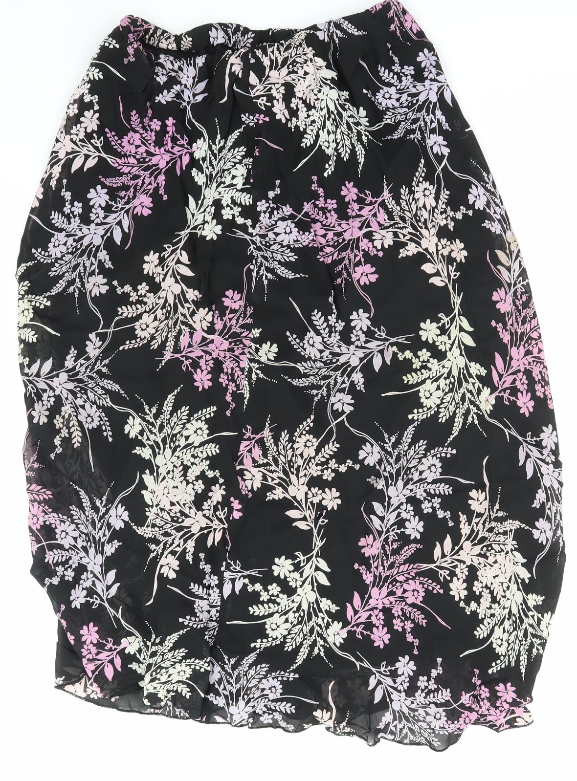 Berkertex Womens Black Floral  Skater Skirt Size 14