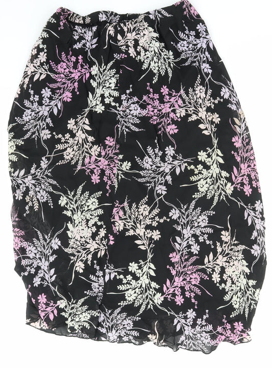 Berkertex Womens Black Floral  Skater Skirt Size 14