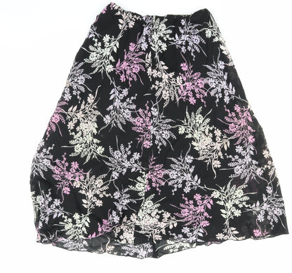 Berkertex Womens Black Floral  Skater Skirt Size 14