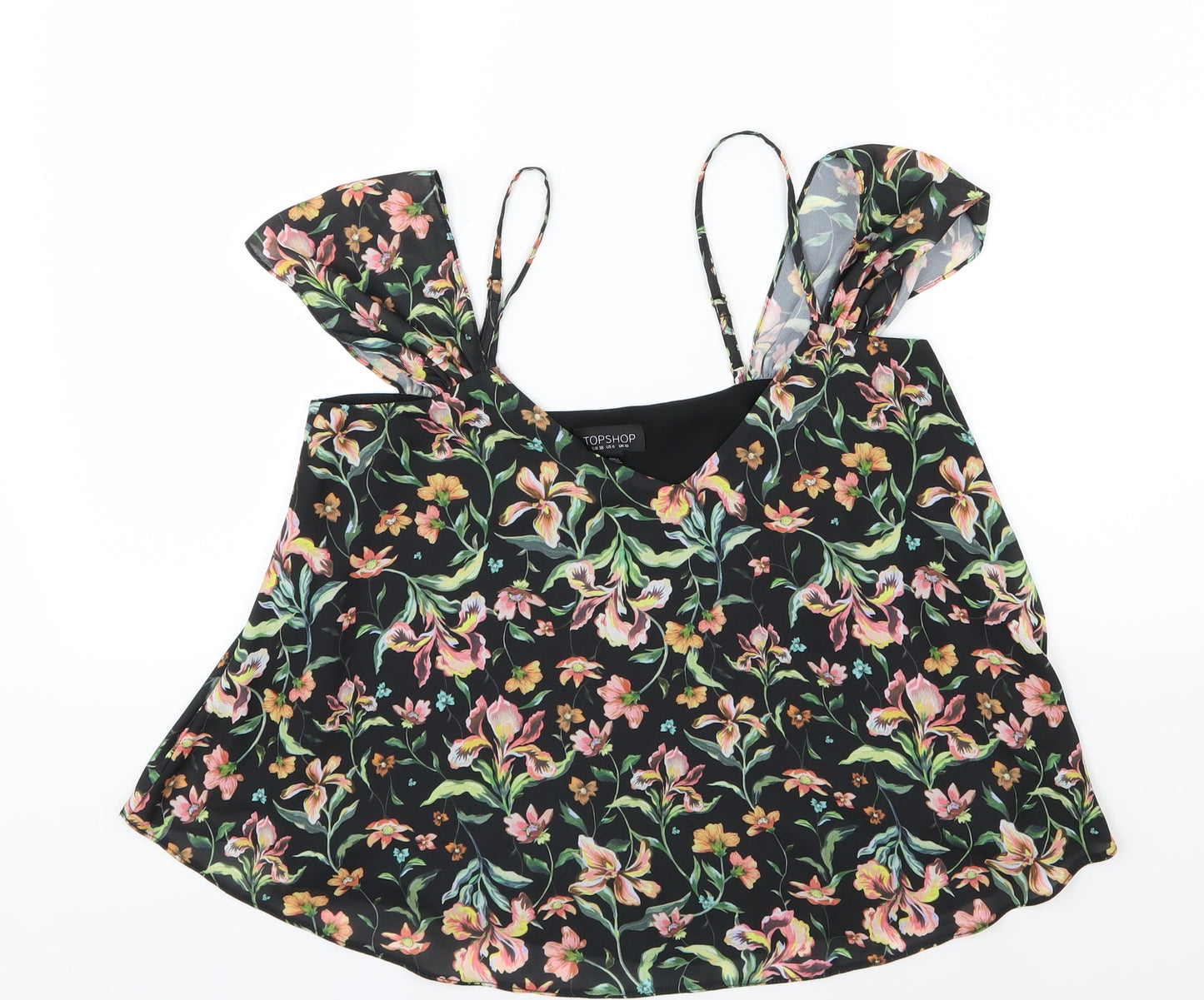 Topshop Womens Black Floral Chiffon Basic Blouse Size 10