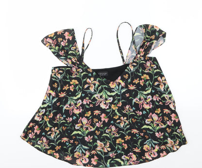 Topshop Womens Black Floral Chiffon Basic Blouse Size 10