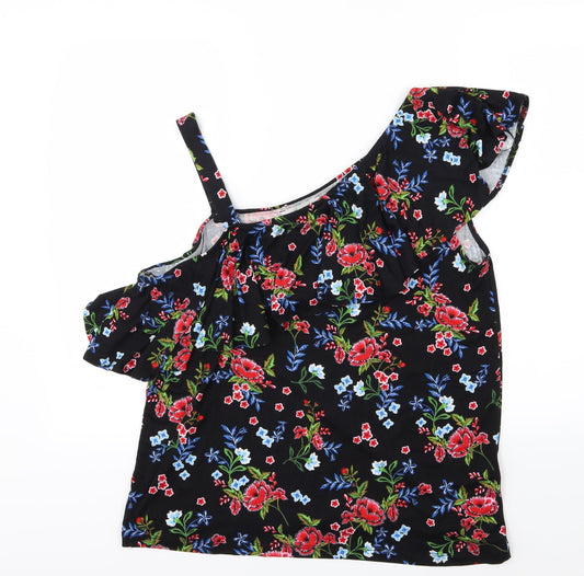 Peacocks Womens Black Floral Jersey Basic Blouse Size 18