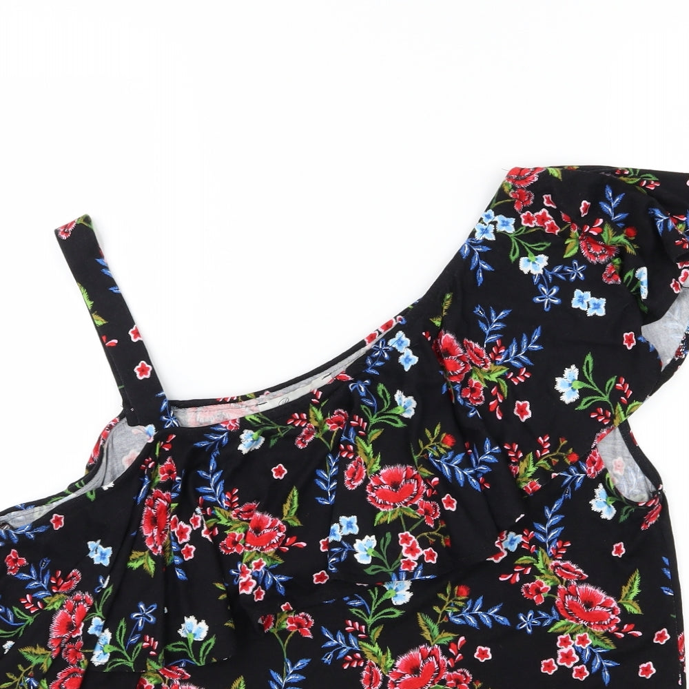 Peacocks Womens Black Floral Jersey Basic Blouse Size 18