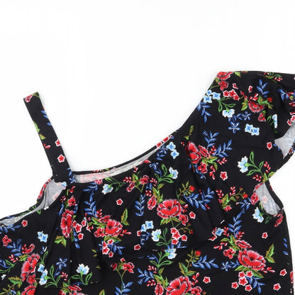 Peacocks Womens Black Floral Jersey Basic Blouse Size 18