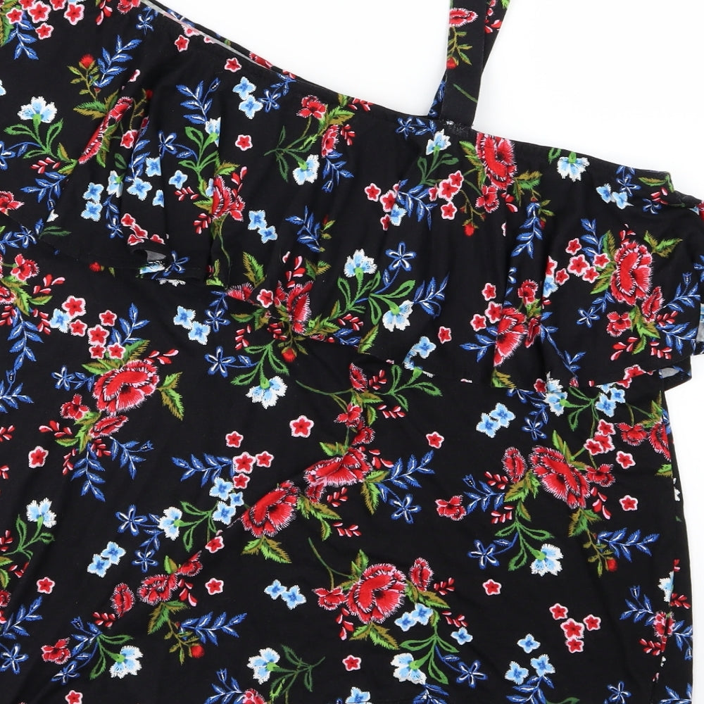 Peacocks Womens Black Floral Jersey Basic Blouse Size 18