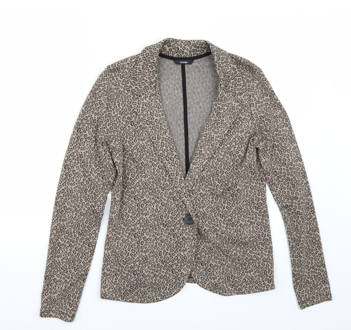 George Womens Brown Animal Print  Jacket Blazer Size 12