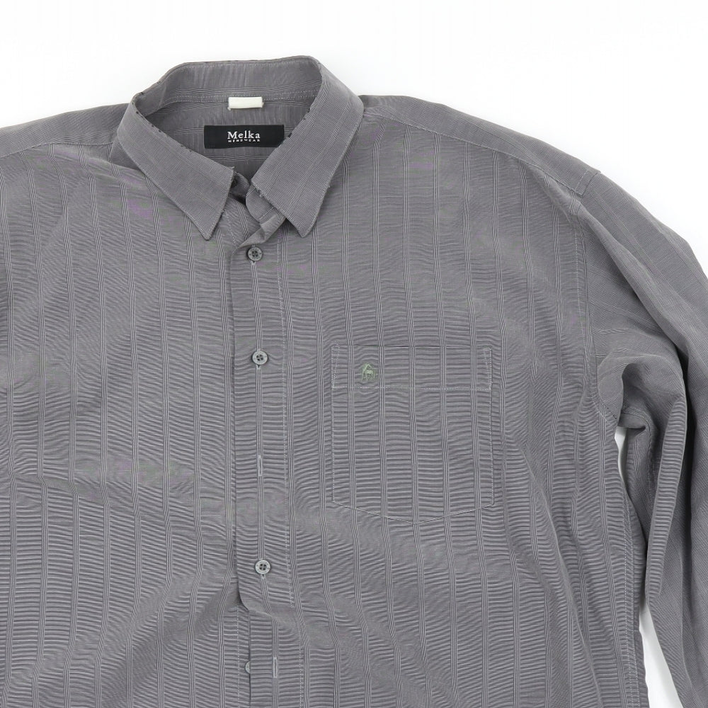 Mens UK Size L Melka Grey  Button-Up Long Sleeve Casual Shirt