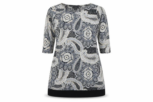 Front view of Atmosphere women’s black floral a-line, size UK 14
