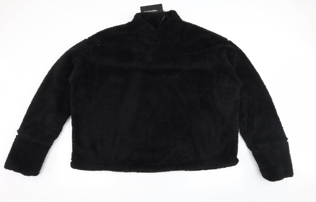 PRETTYLITTLETHING Womens Black  Microfibre Pullover Sweatshirt Size 8