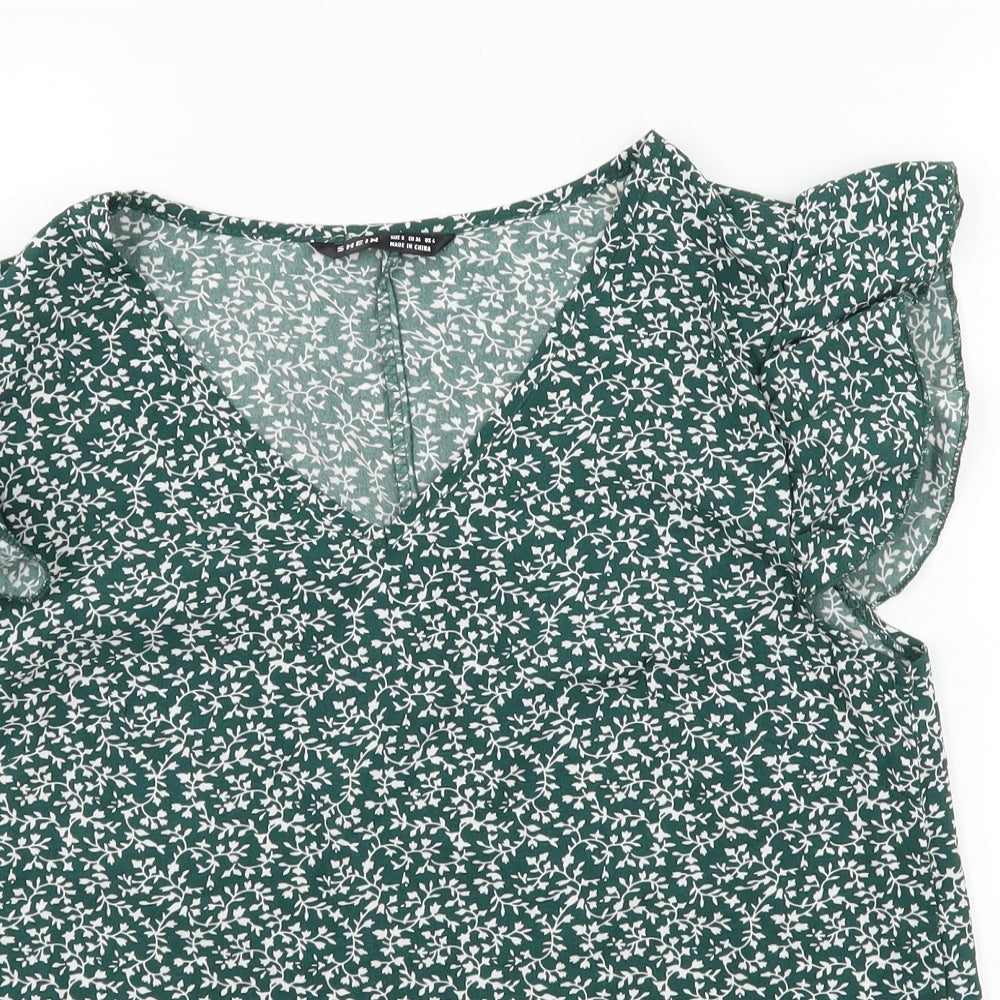 SheIn Womens Green Floral  Basic Blouse Size S