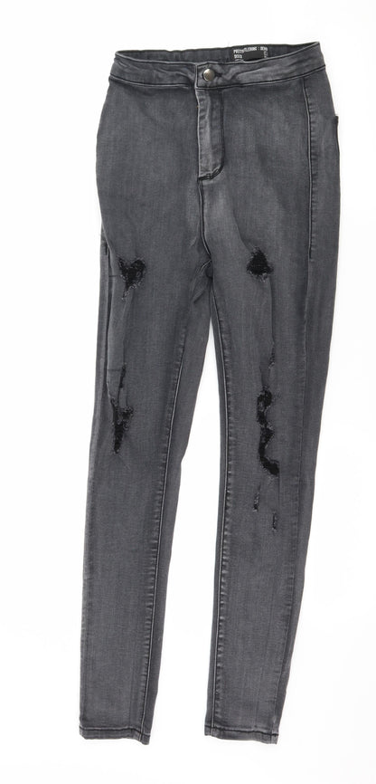 PRETTYLITTLETHING Womens Grey  Denim Skinny Jeans Size 8 L27 in