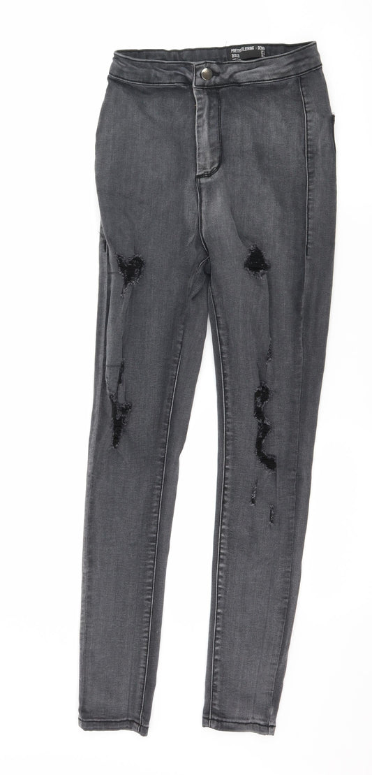 PRETTYLITTLETHING Womens Grey  Denim Skinny Jeans Size 8 L27 in