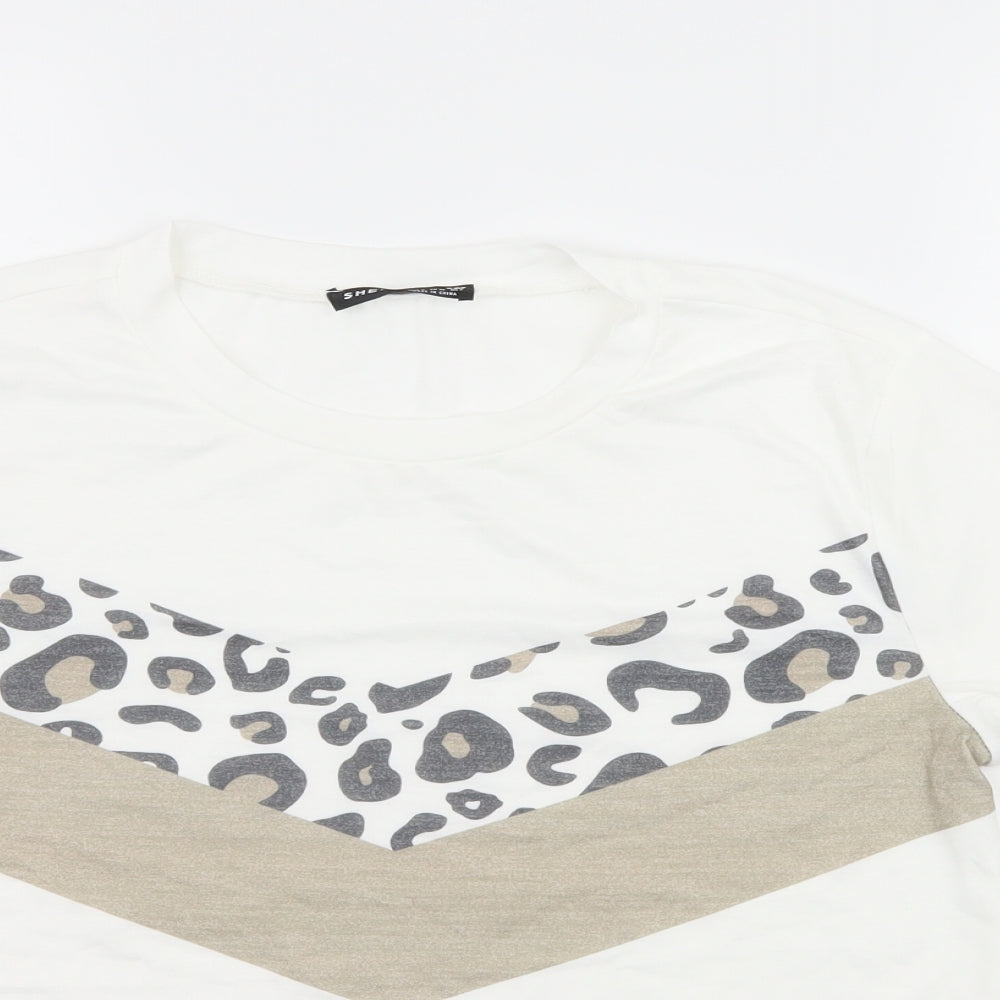 SheIn Womens White Striped Jersey Basic T-Shirt Size S