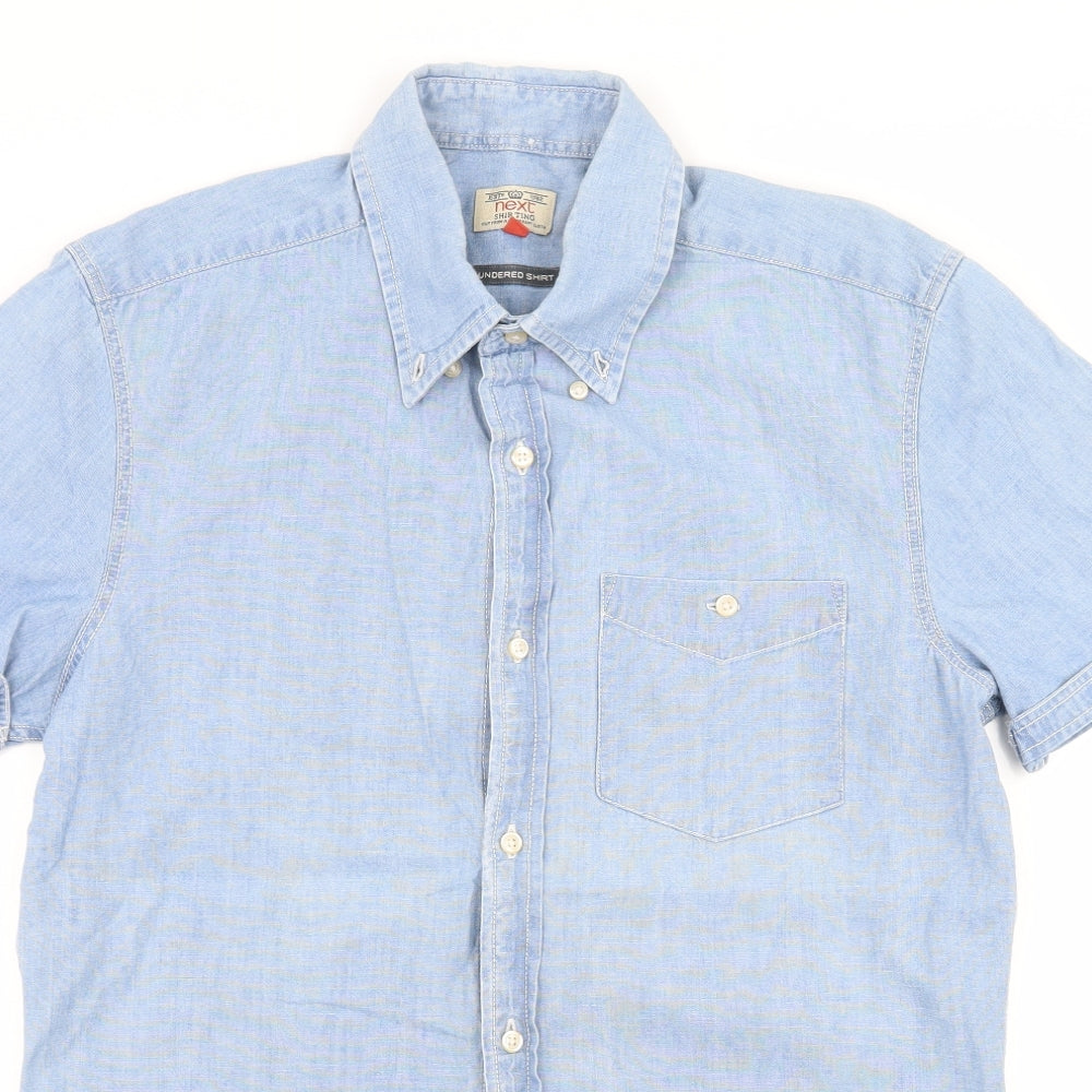 Mens UK Size S NEXT Blue  Button-Up Short Sleeve Casual Shirt