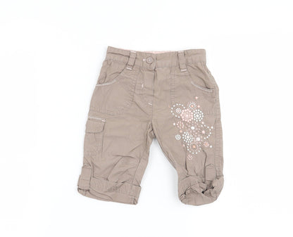 Mothercare Girls Brown Floral  Capri Trousers Size 6-9 Months