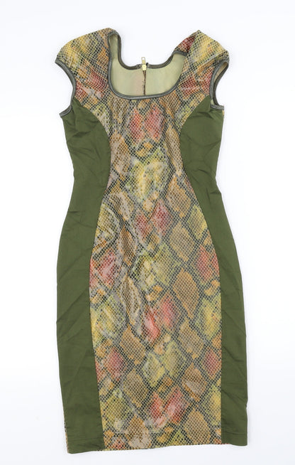 Vicky Martin Womens Green Animal Print  Pencil Dress  Size S