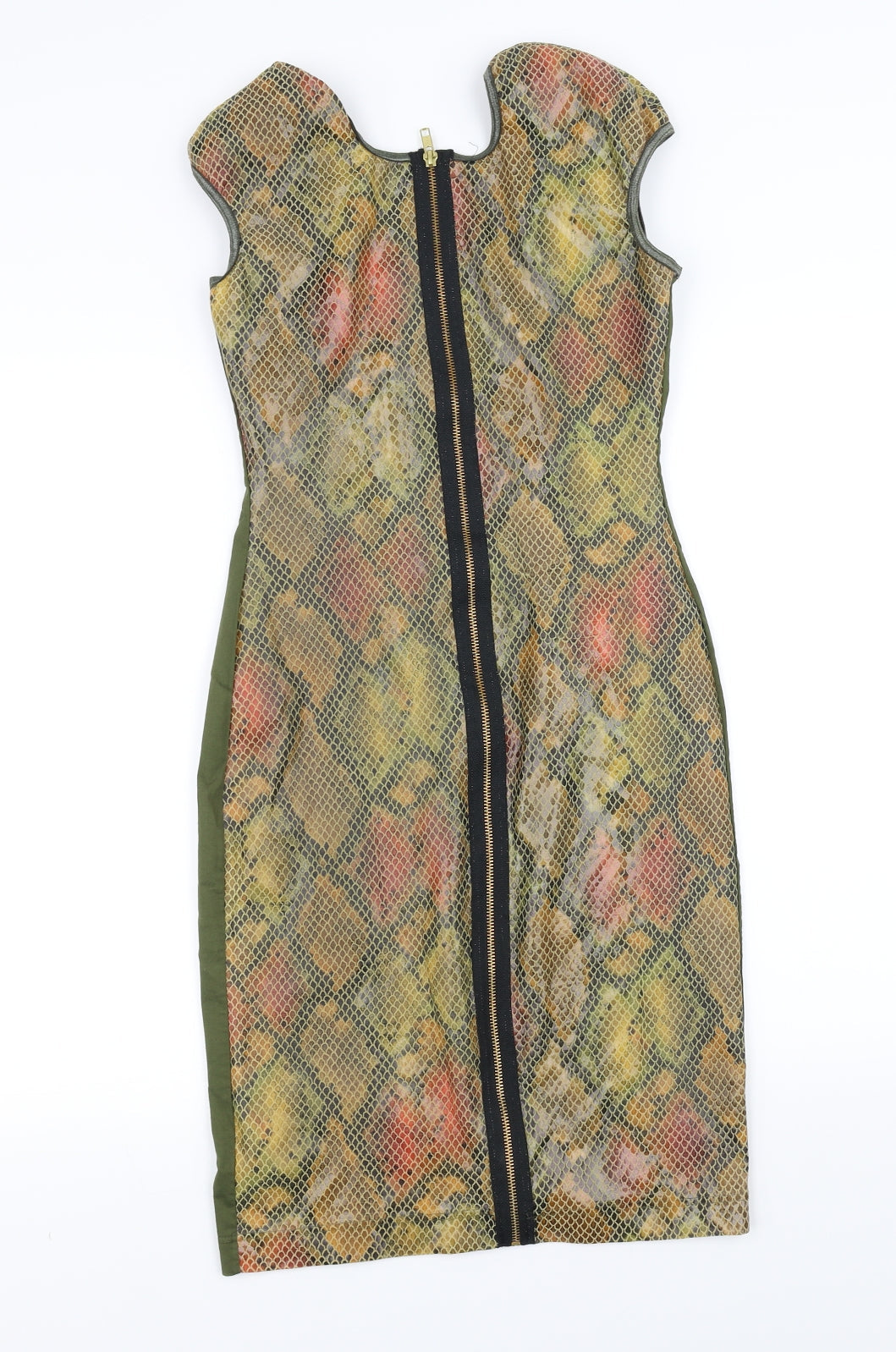 Vicky Martin Womens Green Animal Print  Pencil Dress  Size S