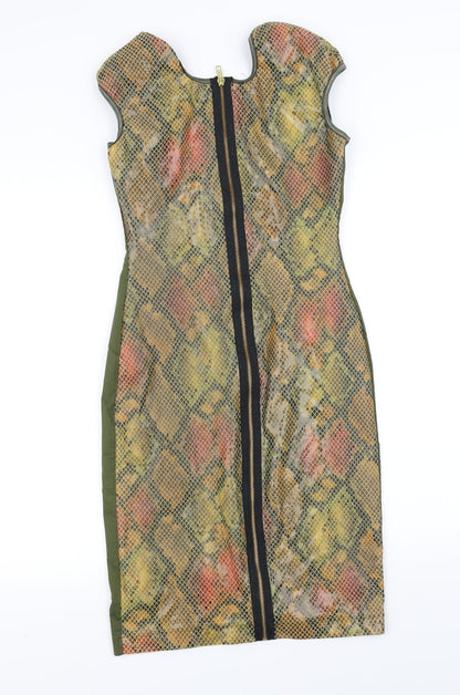 Vicky Martin Womens Green Animal Print  Pencil Dress  Size S